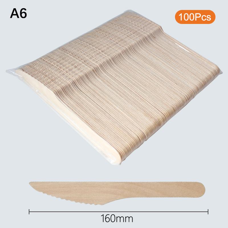 100Pcs Disposable Wooden Cutlery Set with Spoon Fork Knife for Party Ice Cream Yogurt Dessert High-Quality Tableware Pack