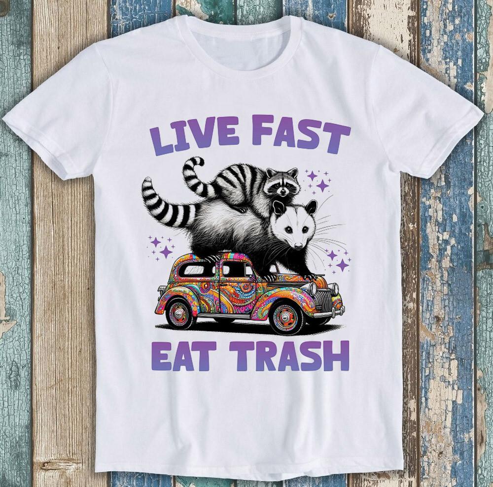 Live Fast Eat Trash Racoon Meme Funny Gift Tee T Shirt 1865