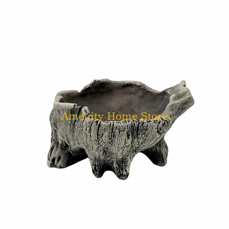 F26C Artificial Driftwood Succulents Planter Resin Tree Stumps Sculpture Rustics Cactus Flower Pots for Strawberry Small Plant