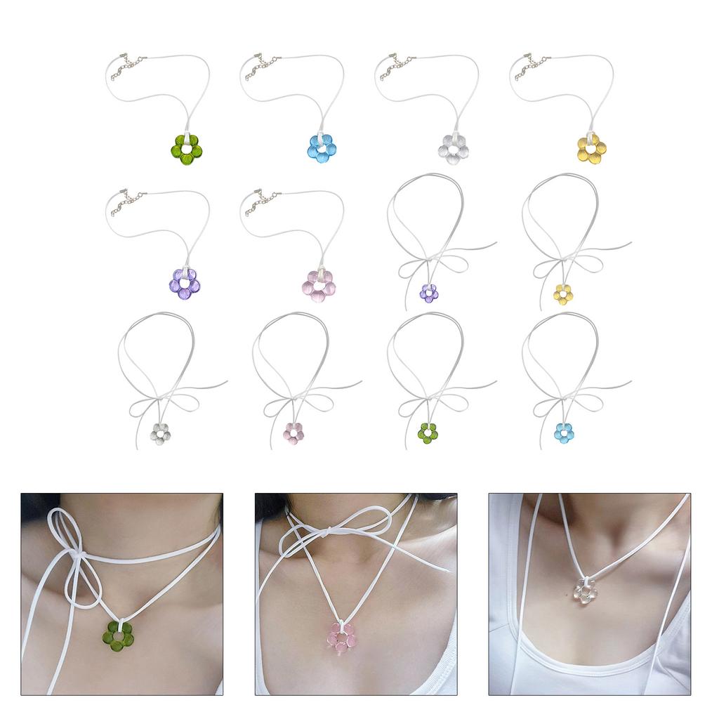 Fashion Glass Flower Pendant Necklace Sweet Cool Clavicle Chain Lace up Choker Summer Jewelry Simple Cord Neck Chain