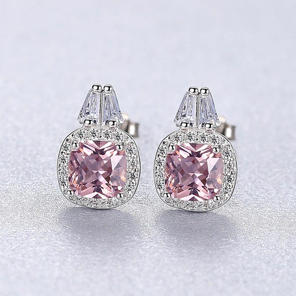 Morganite Pink Stud Earrings Cute 925 Sterling Silver Aesthetic Crystal Stone Earring For Girls Dainty Female Jewelry Gift