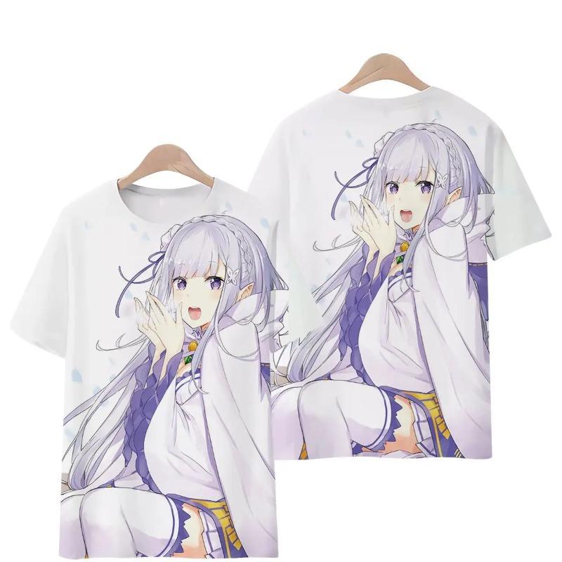Anime Re Zero Rem 3D Tisk Tričko Ležérní Krátký Rukáv Harajuku Streetwear Unisex Oversized Tričko Kawaii Fanoušci Anime Top