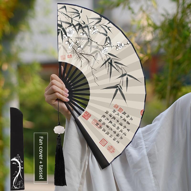 Traditional Chinese Style Hanfu Fan, Ancient Style Folding Fan for Men, Student New Chinese Style Portable Ancient Costume Fan, Summer