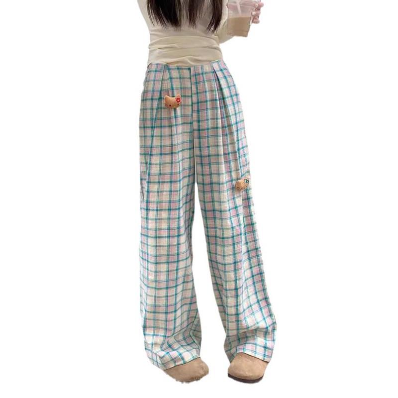 Dopamine wears doll plaid pants for women's summer new high-waisted loose straight casual Yamamoto wide-leg pants