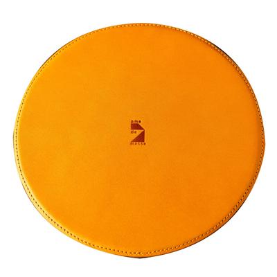 Am De Mas MP-037 Slim Round Mouse Pad, Made In Japan with Genuine Tochigi Leather, Portable and Simple for Business Use, Camel