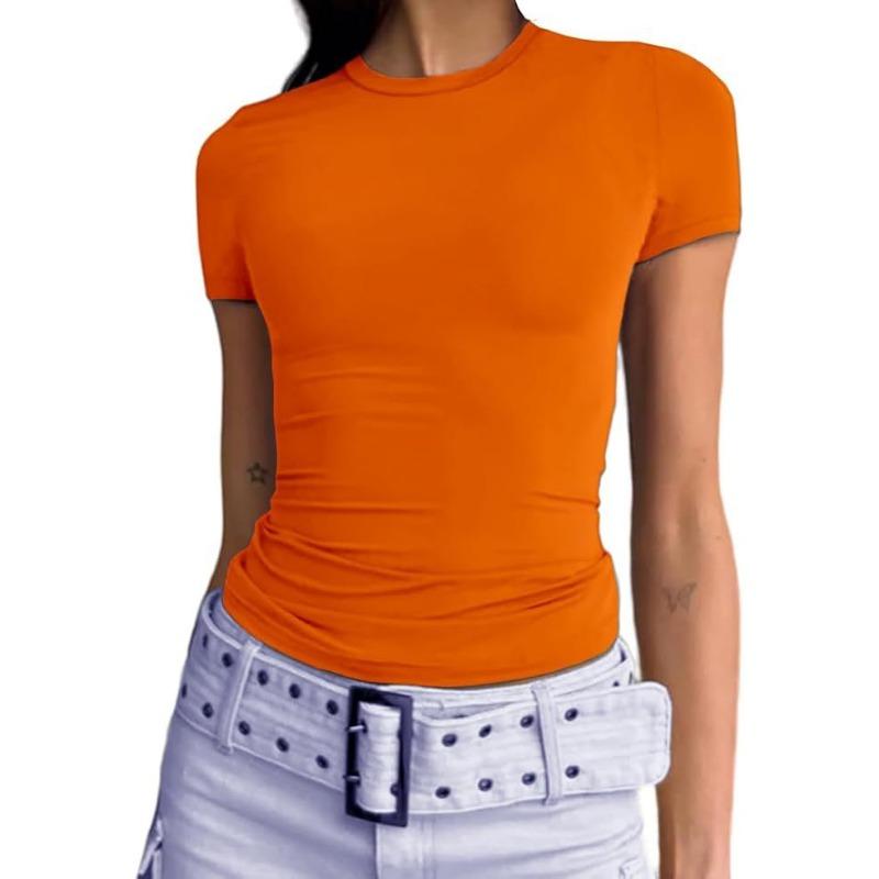 YYFS Women's Fashion Casual Summer Spring Solid Color Print Short Sleeve O-Neck Blouses & Shirts