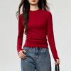 Soft Brushed Cotton T-Shirt Women Fall Winter Long Sleeve Slim Fit Stand Collar Base Layer Top