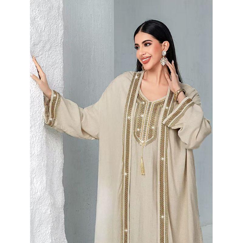 New Middle East Dubai Robe Long sleeve dress Two-piece Set Long Sleeved Dress Cloak Set