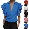 Womens V Neck Blouse Short Sleeve Top Ruffle Sleeve Shirt Lightweight Casual Office Wear Summer Fashion