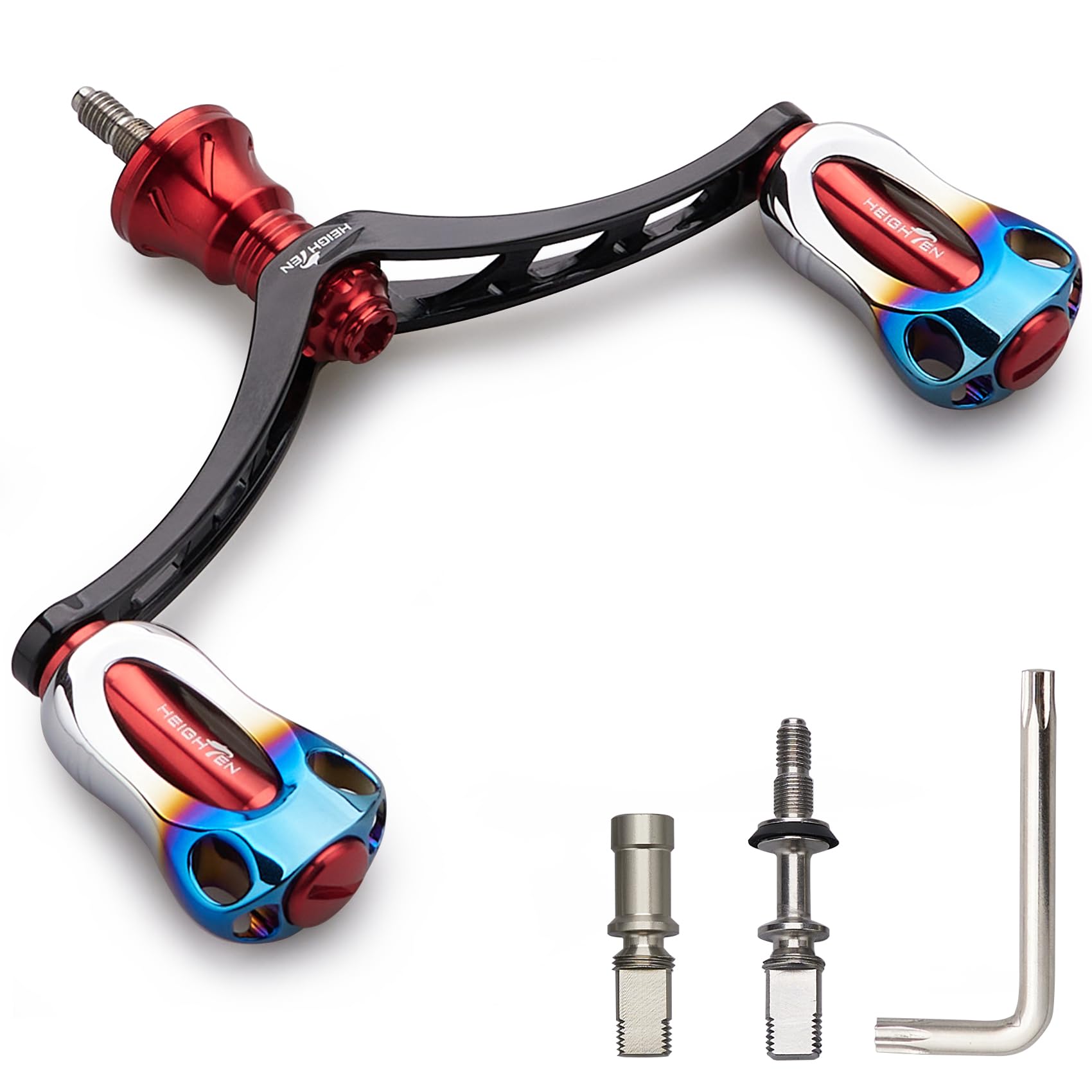 

HEIGHTEN 98mm Reel Handle with 22mm Knob, Compatible with Shimano and Daiwa Spinning Reels, Aurora Series (Black & Red - Burnt) (846)