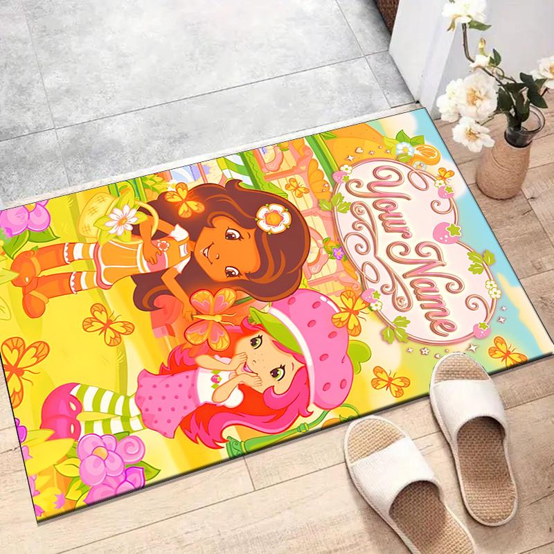 Princess Strawberry Design Area Rug Personalized Name- Non-Slip, Soft & Cozy Floor Mat for Living Room, Office - Indoor/Outdoor Carpet