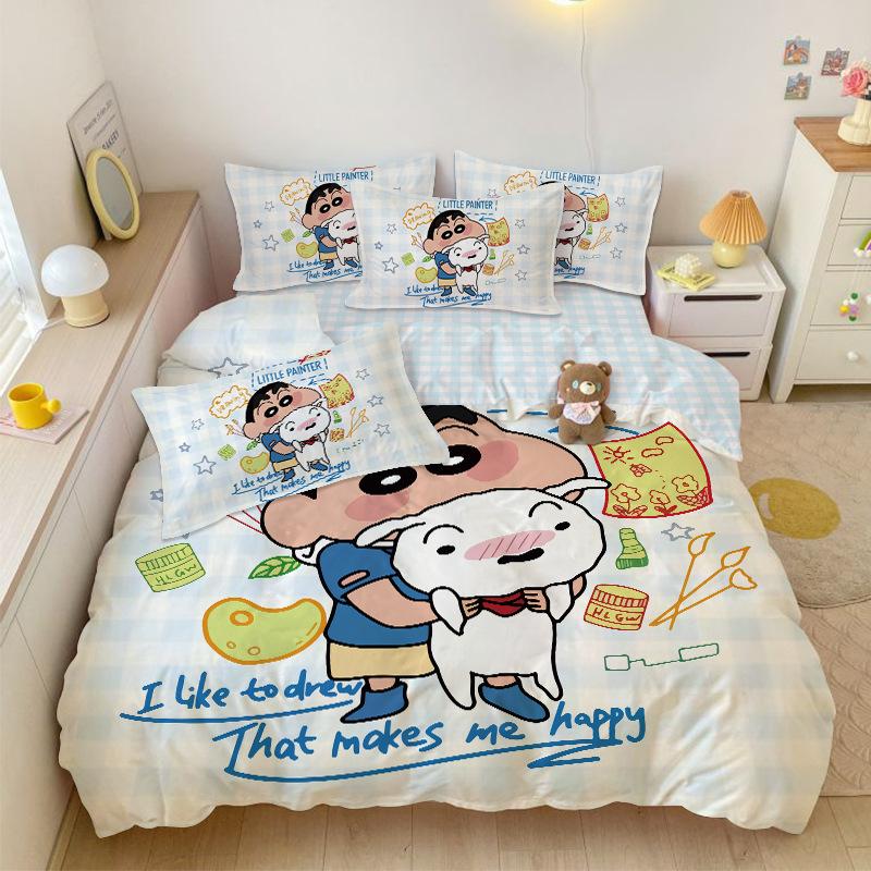 Boy Girl Crayon Shin-Chan Bedding Set Pillowcase 2/3/Pcs Shin-Chan Duvet Cover Adult Children Gift Single Double Large Size