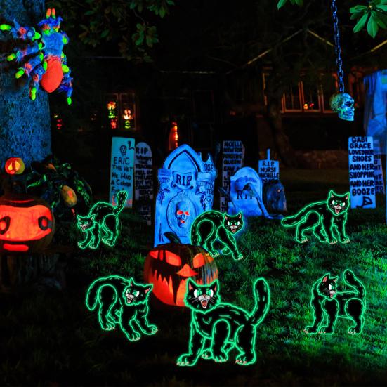 

6 шт. в упаковке для Хэллоуина, садовые знаки с силуэтом черного кота и водонепроницаемыми кольями