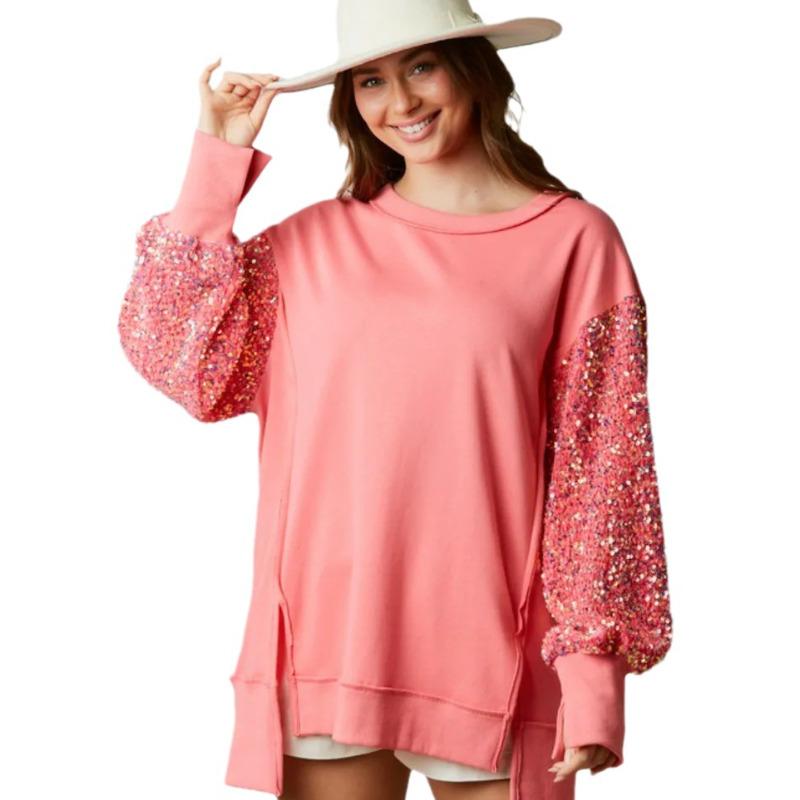 

Весна и осень женский новый топ повседневный свитер с длинным рукавом вышивка свободный женский XL розовый