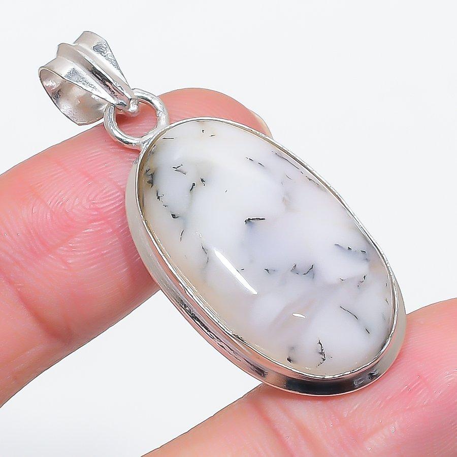 Přírodní dendritový opál drahokam 925 Sterlingové stříbro šperk přívěsek 1,81" Z5K75