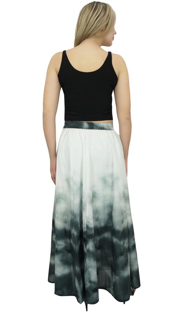 Bimba Women's Cotton Printed Gray Skirt Elastic Waist Maxi Summer Skirts-L