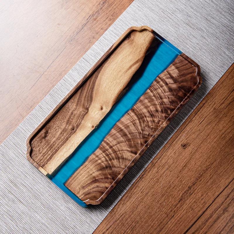 Black Walnut Resin Tea Tray Wooden Rectangular Tray Household Fruit Plate Solid Wood Small Tea Table Wooden Tray