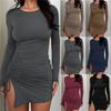 Damska sukienka z długim rękawem i okrągłym dekoltem, seksowna i dopasowana, ze ściągaczem
