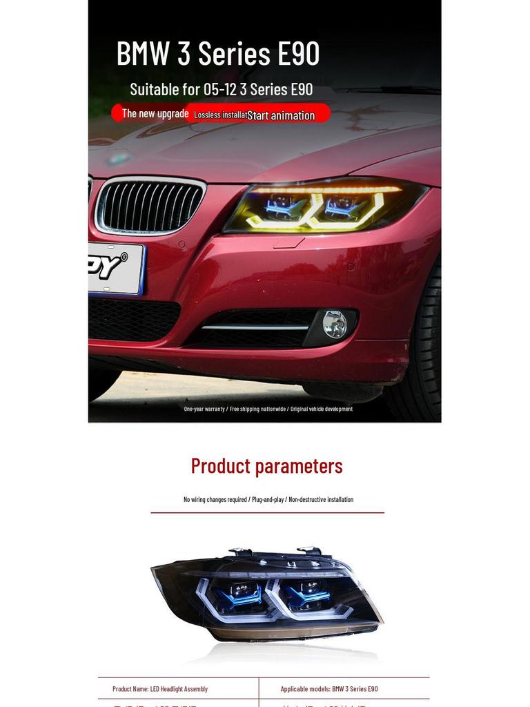 BMW 3 Series E90 LED Headlights: Fits '05-'12, with RGB Daytime Running Lights & Flowing Turn Signals.