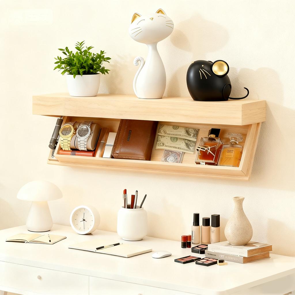 Solid Color Designer Shelf With Secret Compartment Concealed Floating Shelf Wall-Mounted Storage Solution Hidden Furniture