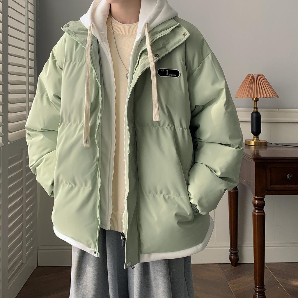 Zimní prošívaná mikina s kapucí, design falešného dvoudílného vzhledu, smysl pro design, dámské oblečení ve stylu chleba, korejská verze, silné teplé kabáty