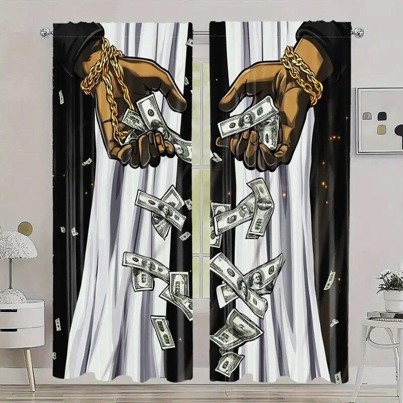 

Set Of 2 Cartoon Version American Knife Print Curtains Pole Bag Home Decoration Room Curtain Polyester W100*H70(CM)-Grommet top&2PCS