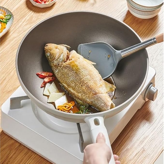 Titanium frying pan non-stick wok household flat-bottomed cooking pan ceramic pot suitable for gas stove induction cooker