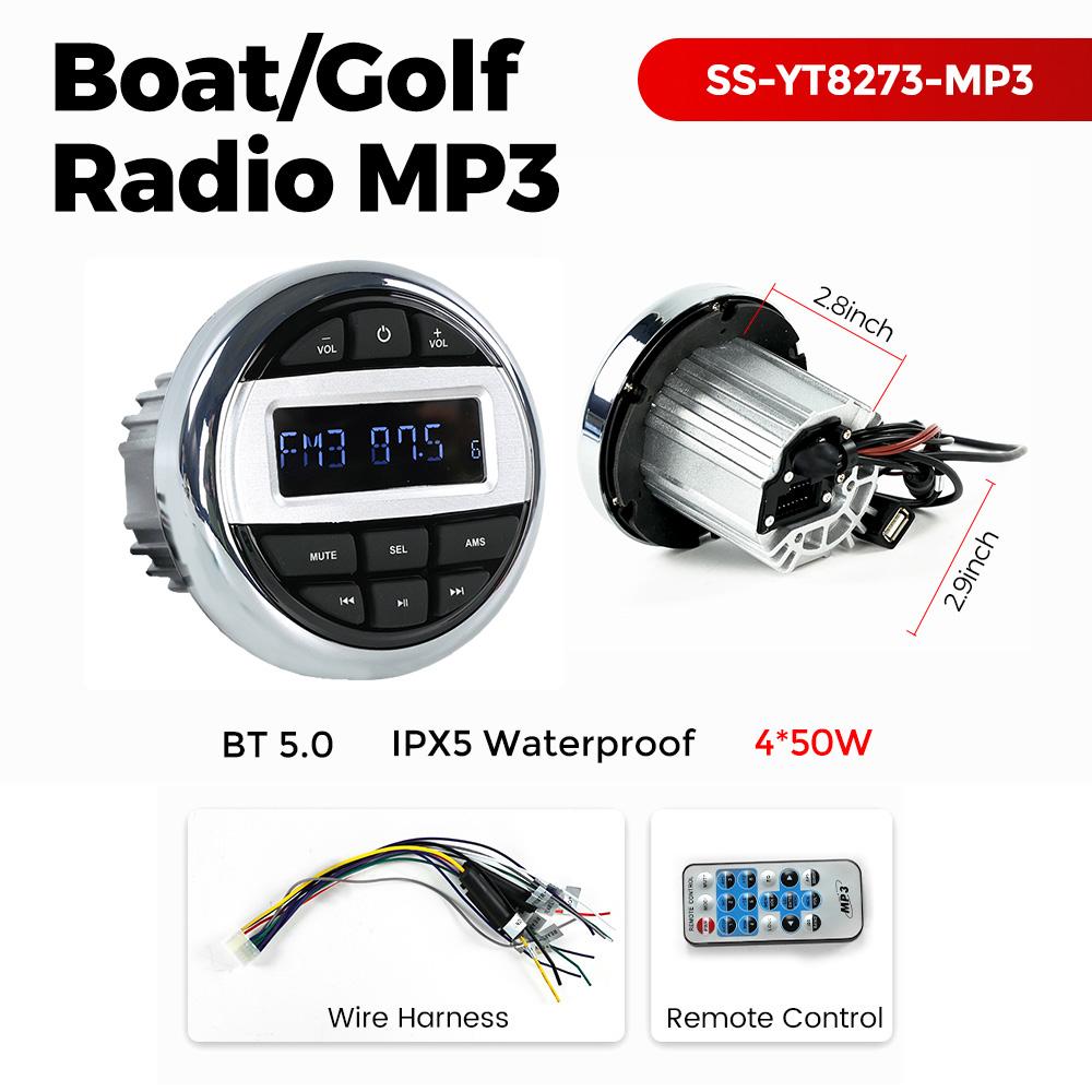 Marine Stereo Boat Radio FM AM Digital Media Audio IP66 Waterproof MP3 Player for Yacht Gauge ATV UTV Cart 4*50W Wireless BT5.0