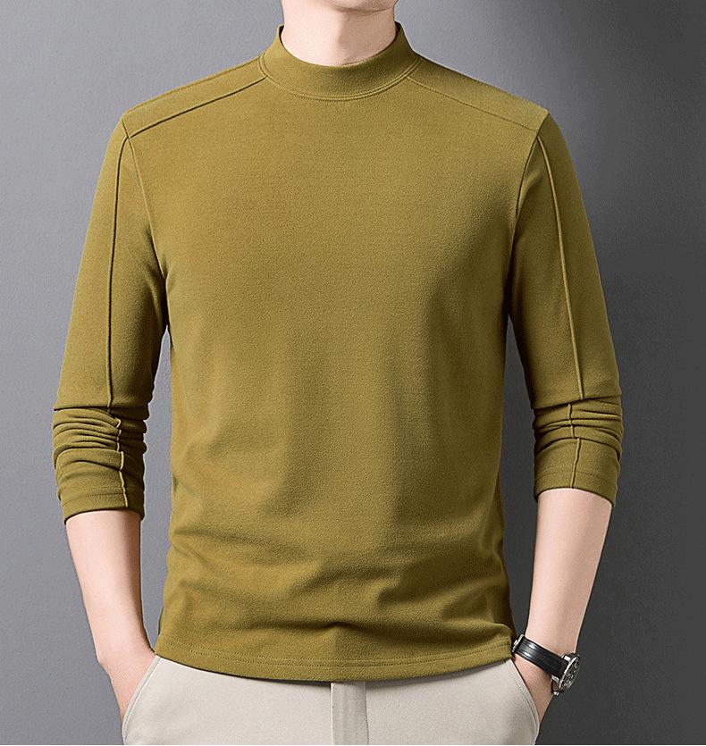 Men's Thickened Warm Long-Sleeve Hoodie, 2025: Half-High Collar, Double-Sided German Fleece, Self-Heating Solid Color Base Layer