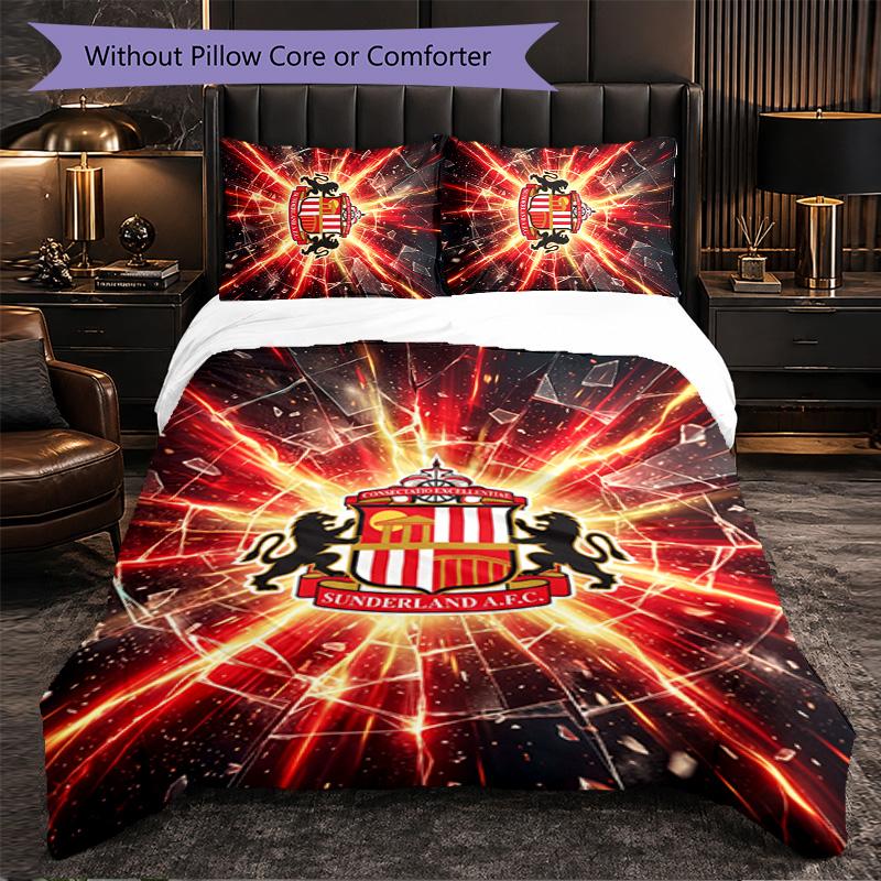 Set Biancheria da Letto a 3 Pezzi Sunderland Football Morbido Set Copripiumino con Federe Set Decorazione Camera da Letto per la Casa