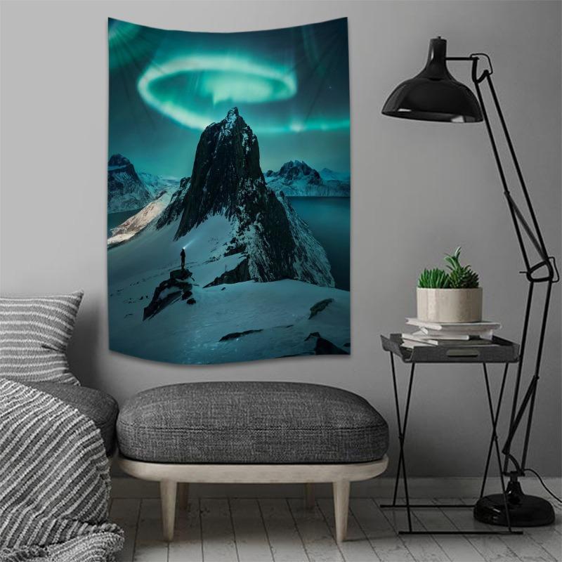 Tapiz Escena Noche Estrellada Estampado Aurora Decoración de Pared para el Hogar Tapiz Dormitorio Sala de Estar