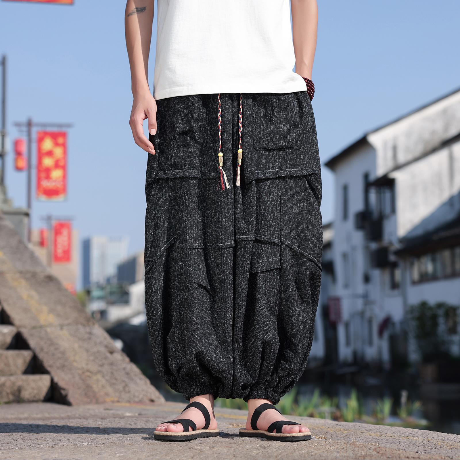 

2025 Весна Лето Мужские Мешковатые Брюки Мужские Повседневные Широкие Брюки Мужские Большие Брюки Jogger Китайские Спортивные Штаны На Шнуровке M чёрный