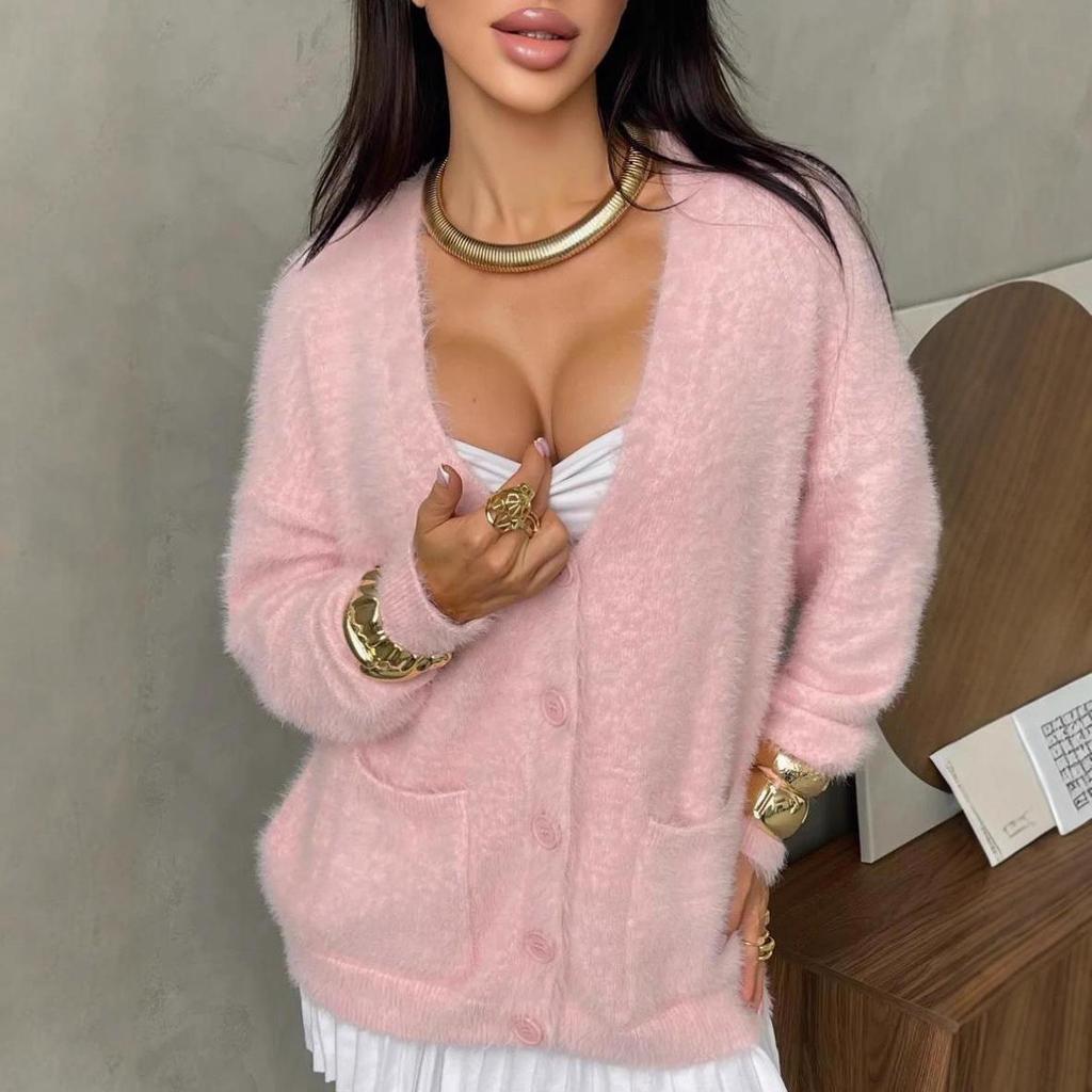 Women's Faux Mink Plush Loose Cardigan Sweater - European & American Style