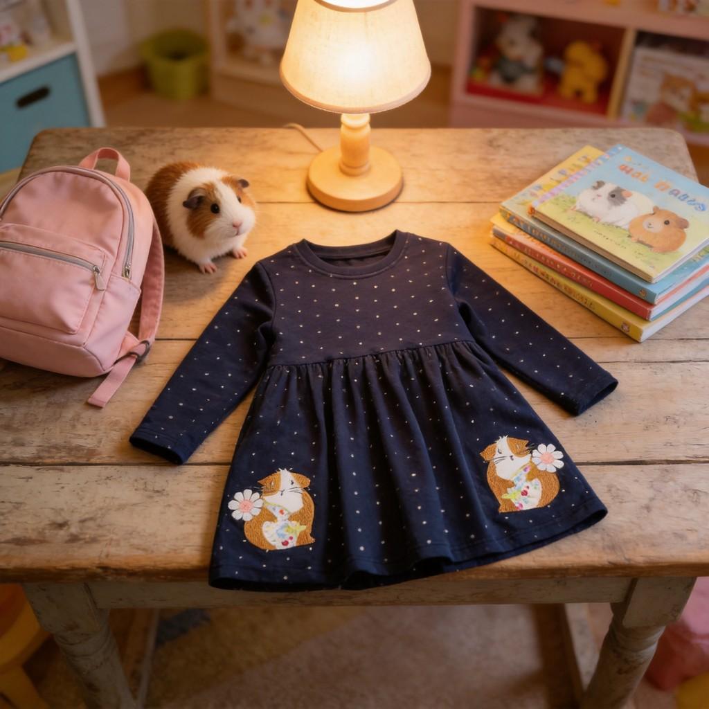 Girls Cotton Princess Dress With Cartoon Elements For Daily Wear