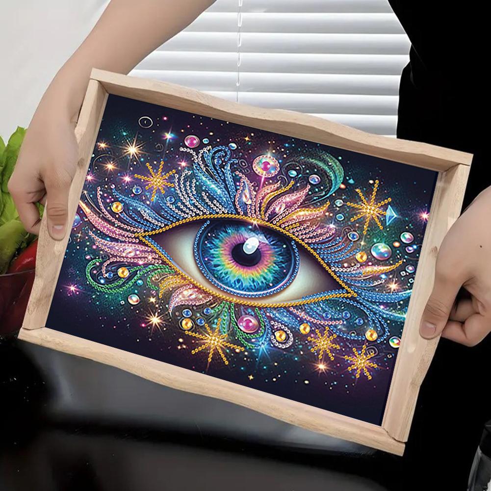 Drewniany talerz obiadowy malowany diamentami DIY Dekoracyjny talerz obiadowy malowany diamentami z uchwytami Dobry na imprezy lub taca na jedzenie do łóżka