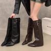 Pointed high-heeled brown Maillard medium boots women's shoes 2025 new spring and autumn winter trousers long tube knight boots