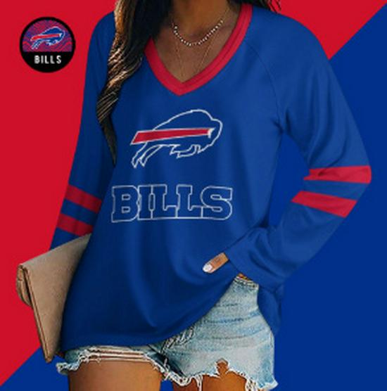 2024 Women's V-Neck NFL Team Long Sleeve T-Shirt with 3D Print Design