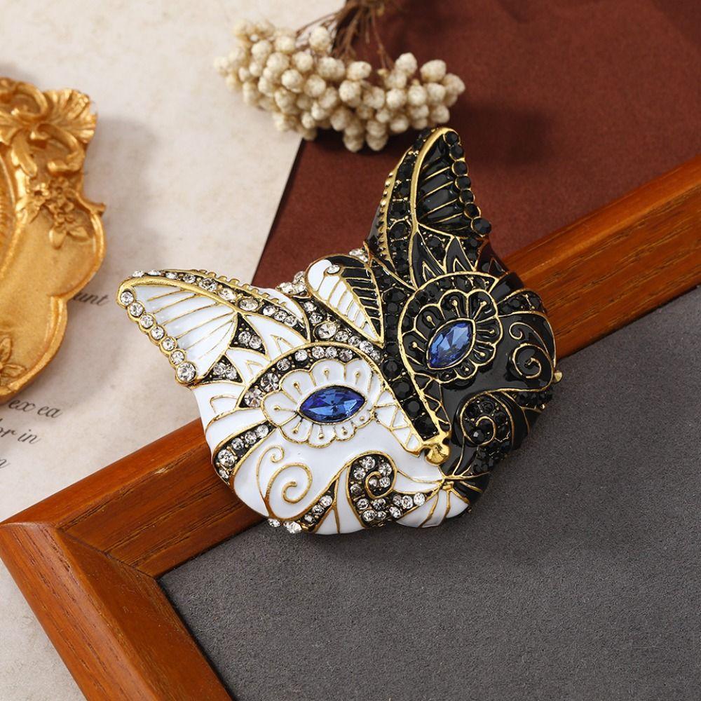 Rhinestone Drip Oil Brooch Jewelry Accessories Vintage Collar Pin Fashion Cat Enamel Brooch  Women