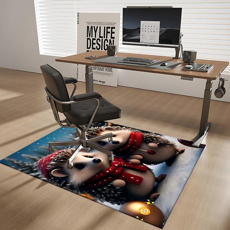 1pc Christmas Hedgehog Chair Mat - Anime Cartoon Design, Non-Slip Office Rug for Home Decor, Seasonal Gift, Suitable for Office and Living Room.C044