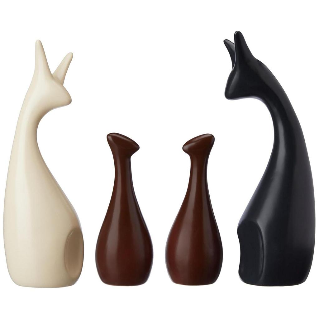 Home Decor Happy Deer Family Matte Finish Ceramic Figures (Set of 4, Multicolor)