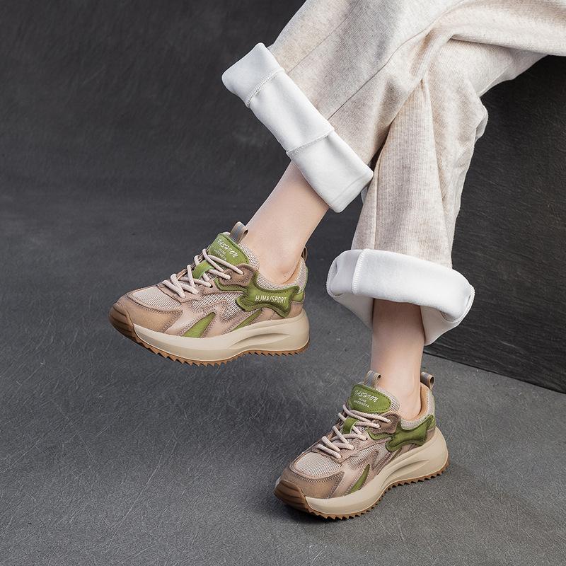 Spring New Color Matching Lace-up Niche Fashion Single Shoes Breathable Mesh Versatile Casual Women's Shoes