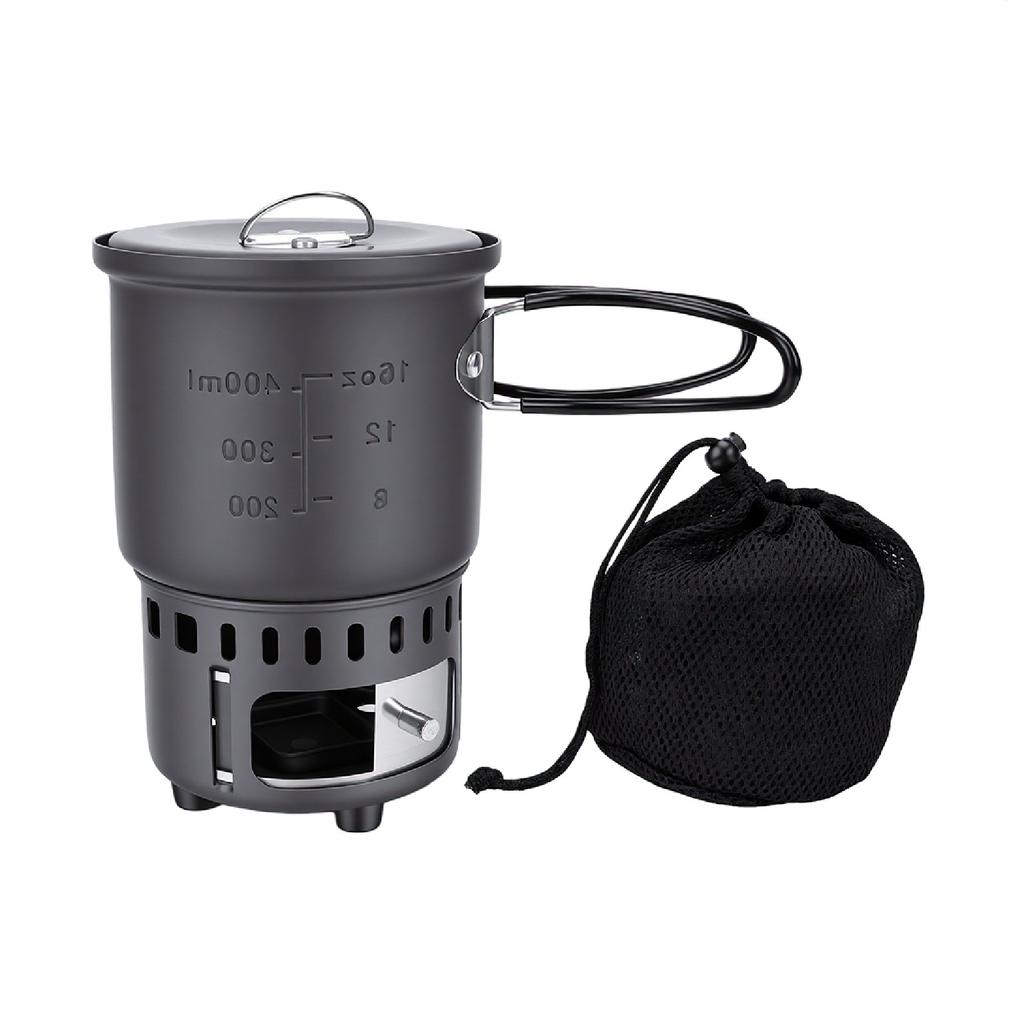 Campingtopf mit Kocher Aluminiumlegierung Tragbarer Rucksack-Topf Camping-Kochgeschirr-Set mit klappbarem Griff zum Wandern