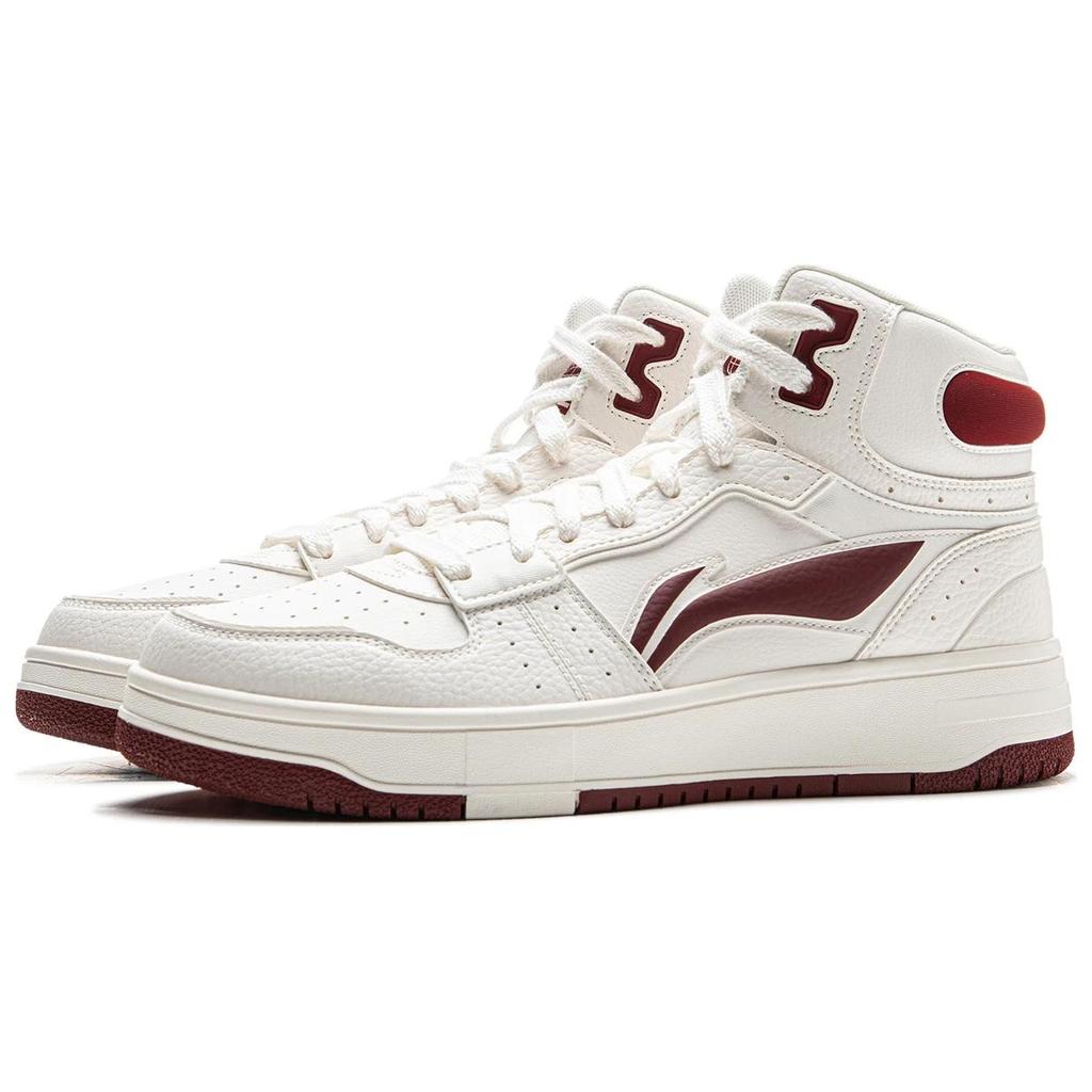 Li Ning Tianji Soft HI Slip Resistant Abrasion Resistant Mid Top Skateboard Shoes Men's White Red AGCU367-1