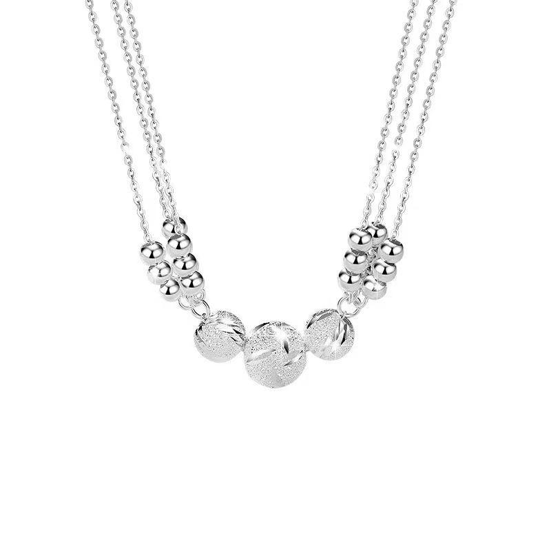 S999 Sterling Silver Women s Clavicle Chain - Three Lives Three Worlds Luck Bead Necklace (2024 New Style) Pure Silver