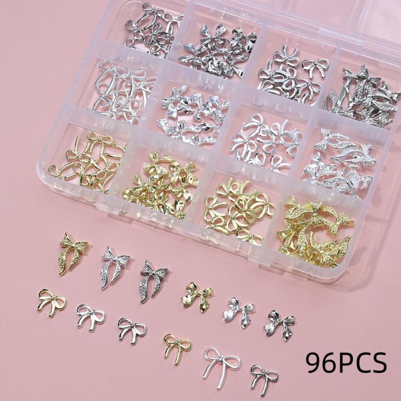 

96/120 шт. 3D Золотой бант Бабочка Металлические шармы для ногтей Блестящий бантик/Бриллиантовая звезда DIY Декор для ногтей Аксессуары Роскошные материалы для нейл-арта