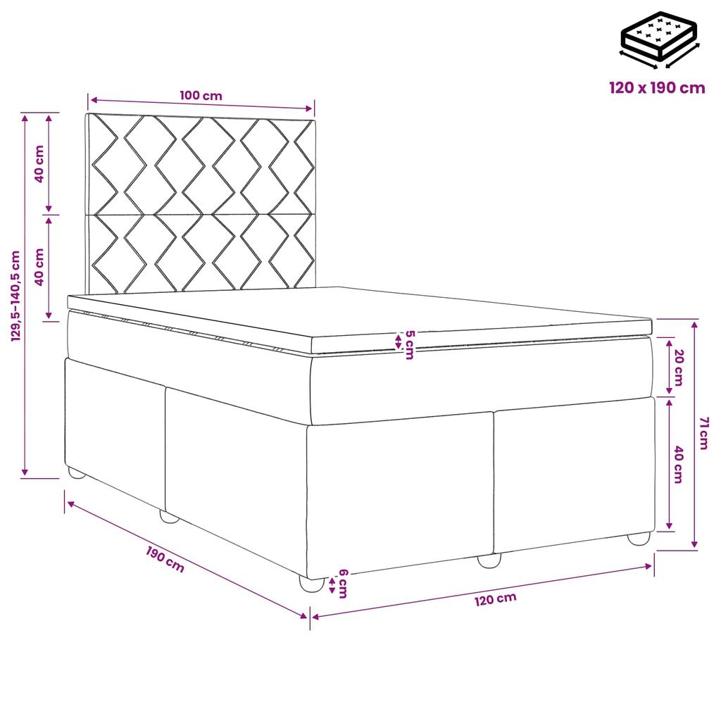 Box Spring Bed with Mattress Dark Brown 120 x 190 cm Fabric