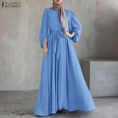 Damen Muslimisches Rundhals Langarm Freizeit Langkleid