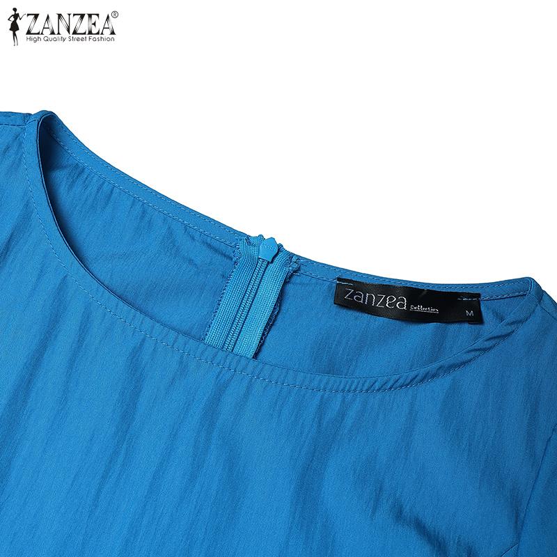 ZANZEA Elegant Casual Round Neck Bows Patchwork Summer Short Sleeve Dress