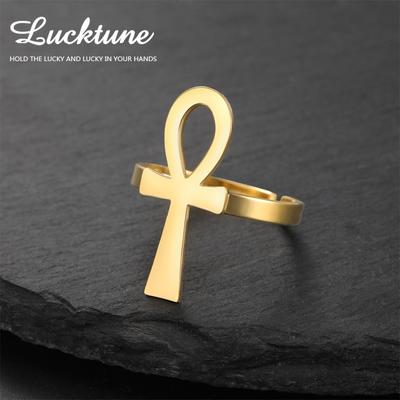Lucktune Ankh Cross Open Ring Stainless Steel Adjustable Rings For Women Gothic African Egyptian Cross Finger Ring Jewelry Gifts
