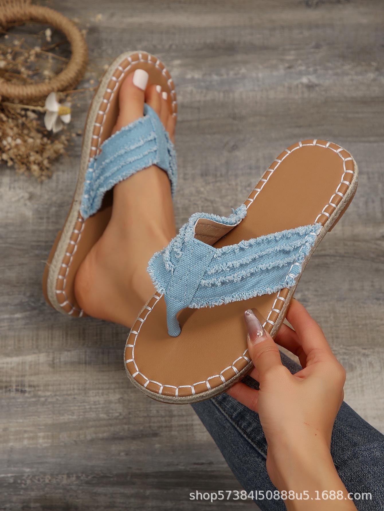 

Foreign trade 2025 summer new flip-flops women s fashion flat bottom stitching beard edge toe beach shoes fisherman sandals women 36 небесно-голубой